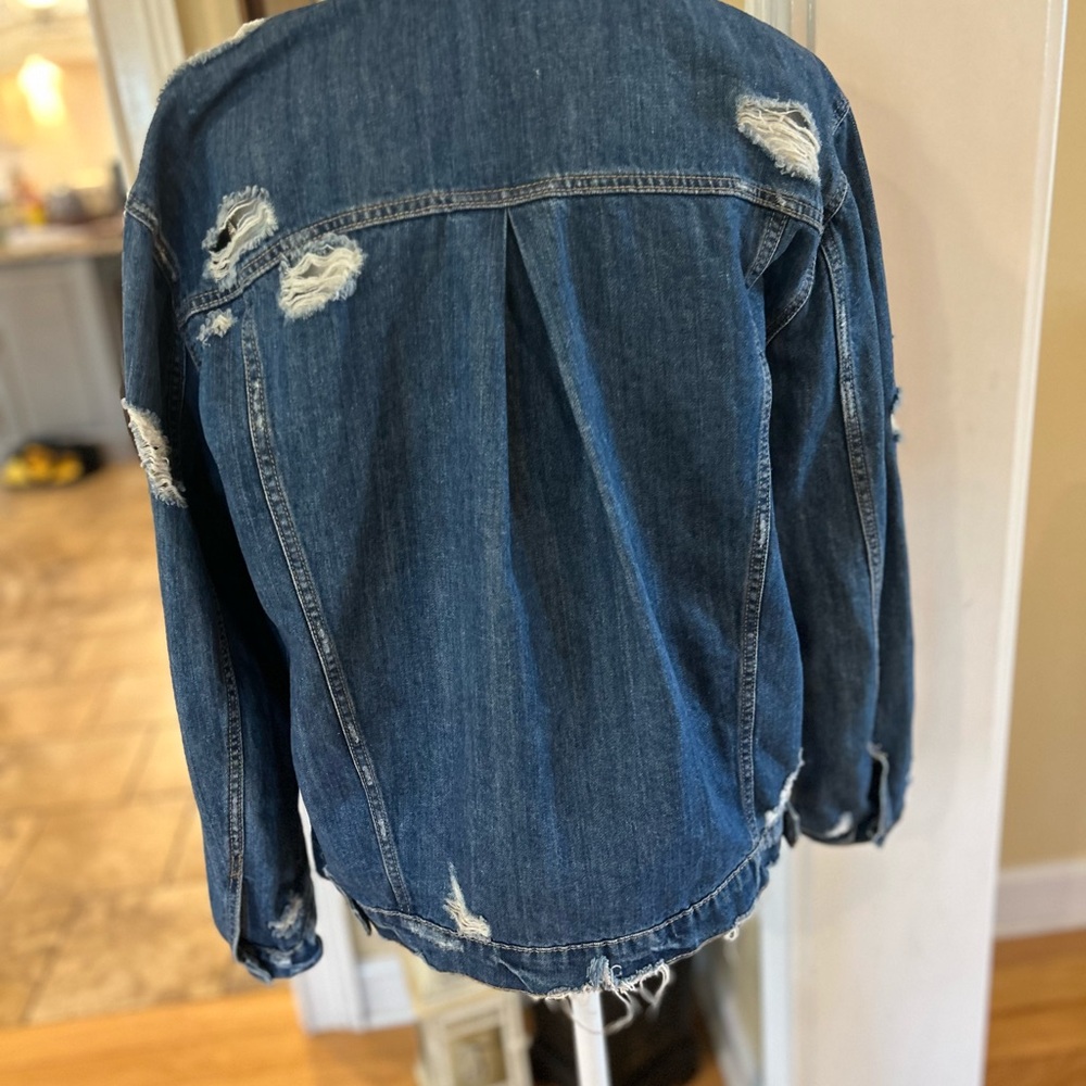 Zara The Trafaluc Oversized Distressed Denim Long Sleeve Jacket for Women - Picture 16 of 16